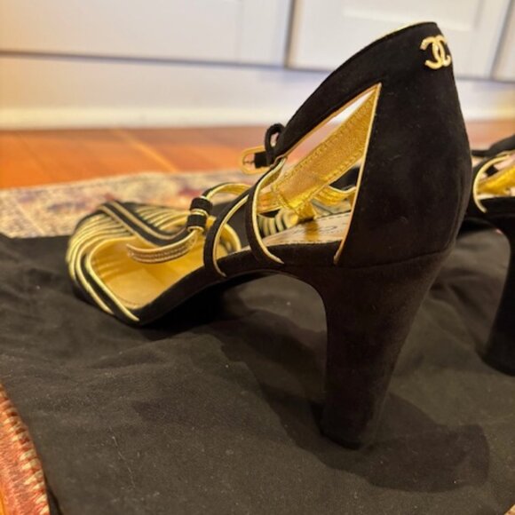 CHANEL pumps G37381 leather Black gold Size 39 - Picture 6 of 7